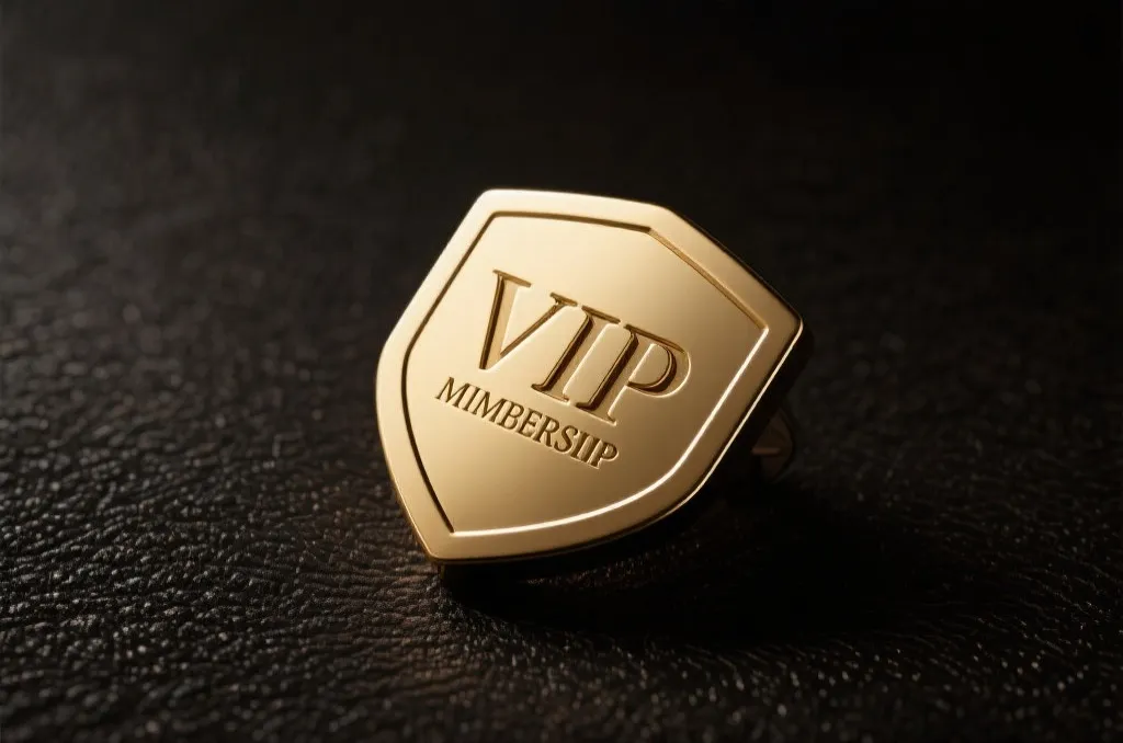 精美金色VIP会员徽章与尊贵特权示意图